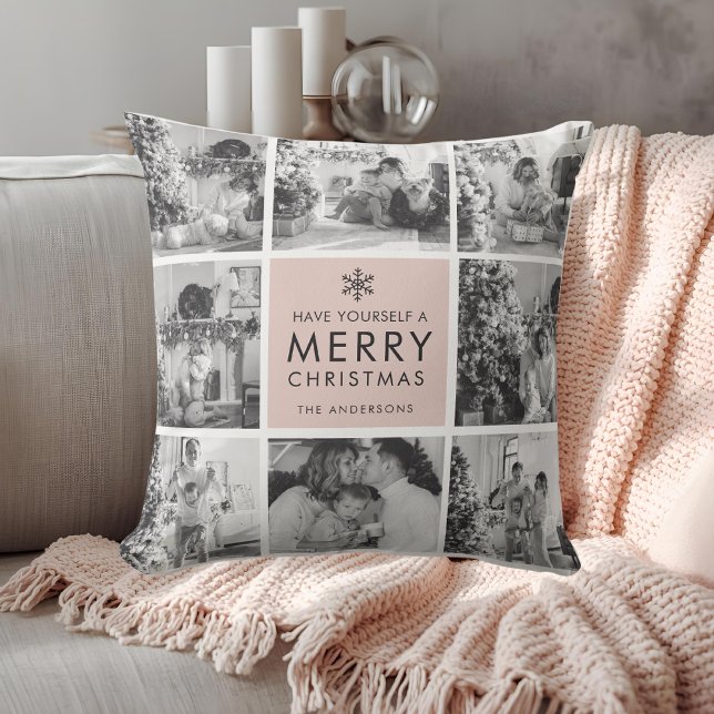 Blush Modern Collage “Merry Christmas” Multi Photo Kissen (Von Creator hochgeladen)