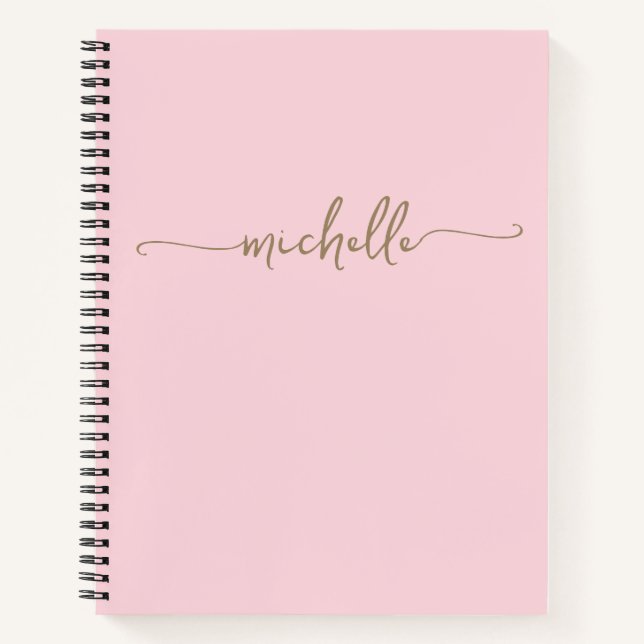 Blush Modern Girl-Gold-Script Monogram-Name Notizbuch (Vorderseite)