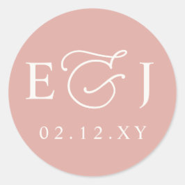 Blush Modern Initials Monogram Wedding Runder Aufkleber
