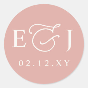 Blush Modern Initials Monogram Wedding Runder Aufkleber