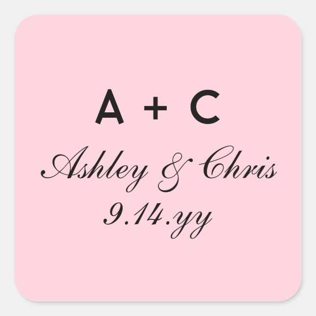 Blush Moderne Personalisierte Hochzeitsempfehlung  Quadratischer Aufkleber (Vorderseite)