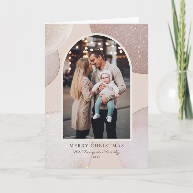Blush Moderner Glitzer Formen Foto Frohe Weihnacht Karte (Vorderseite)