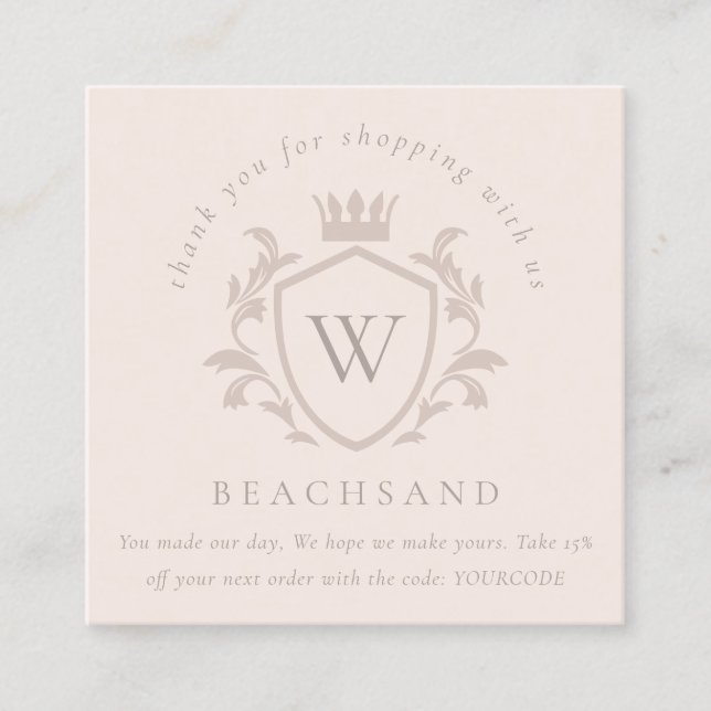 Blush Monogram Floral Crown Wappen Order Vielen Da Quadratische Visitenkarte (Vorderseite)