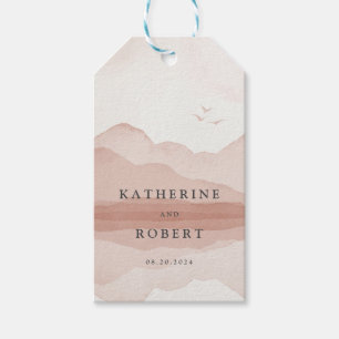 Blush Mountain Range Landscape Wedding Monogram Geschenkanhänger