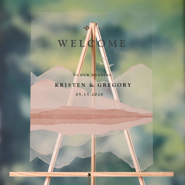 Blush Mountain Range Landschaft Hochzeit Acrylschild (Neutral)