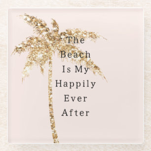 Blush Muschel Glam Gold Glitzer Palm Tree Glasuntersetzer