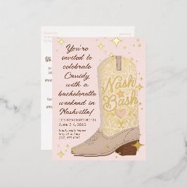 Blush Nash Bash Cowgirl Boot Junggeselinnen-Abschi Folie Einladungspostkarte