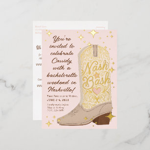 Blush Nash Bash Cowgirl Boot Junggeselinnen-Abschi Folie Einladungspostkarte