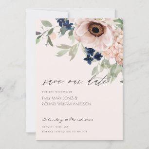 Blush Navy Anemone Floral Enregistrer la carte Dat