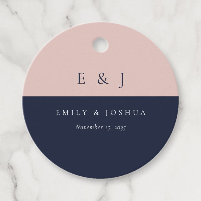 Blush Navy Blue Moderne Hochzeit Geschenkanhänger (Vorderseite)