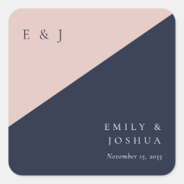 Blush Navy Blue Moderne Hochzeit Quadratischer Aufkleber