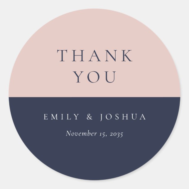 Blush Navy Blue Moderne Hochzeit Runder Aufkleber (Vorderseite)