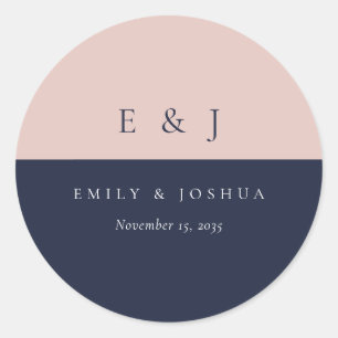 Blush Navy Blue Moderne Hochzeit Runder Aufkleber