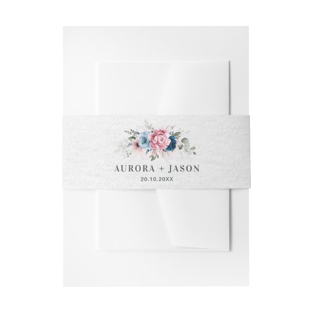Blush Navy Blue Soft Pastel Pink Blues Hochzeit Einladungsbanderole (Vorderseite Beispiel)