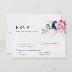 Blush Navy Blue Soft Pastel Pink Blues Hochzeit RSVP Karte