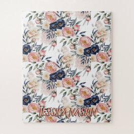 Blush Navy Blue Soft Pastel Pink Floral