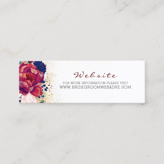 Blush Navy Blue und Burgund Red Floral Wedding Mini Visitenkarte (Vorderseite)