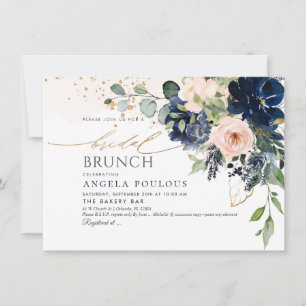 Blush Navy Blue Watercolor Blume Bridal Brunch Einladung