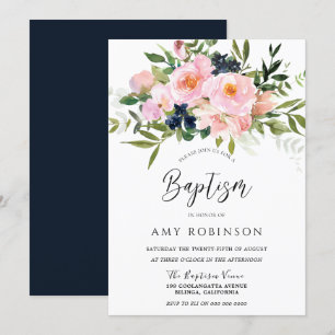 Blush & Navy Blume Baby Girl or Boy Baptisse Einladung