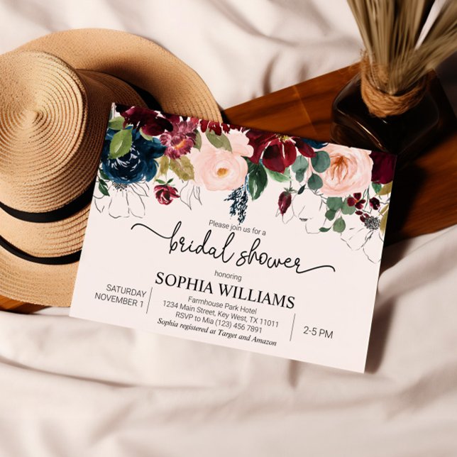 Blush & Navy Blumendusche Einladung (Von Creator hochgeladen)