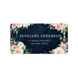 Blush Navy Dusty Blue Floral Geometric Botanical Adressaufkleber