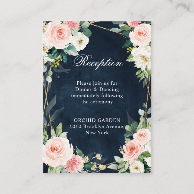 Blush Navy Dusty Blue Floral Geometric Botanical Begleitkarte (Vorderseite)