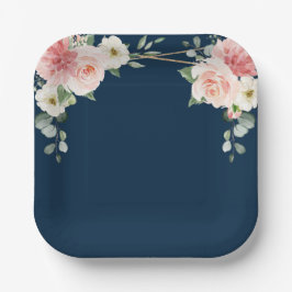 Blush Navy Floral Gold Geometric Botanical Wedding Pappteller