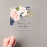 Blush Navy Floral Wedding   Acryleinladungen<br><div class="desc">More Pretty Blush Pink and Navy Wedding Clear Invitations in the Little Bayleigh Store!</div>