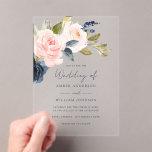 Blush Navy Floral Wedding   Acryleinladungen<br><div class="desc">More Pretty Blush Pink and Navy Wedding Clear Invitations in the Little Bayleigh Store!</div>