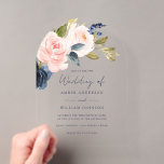 Blush Navy Floral Wedding Arch    Acryleinladungen<br><div class="desc">More Pretty Blush Pink and Navy Wedding Clear Invitations in the Little Bayleigh Store!</div>