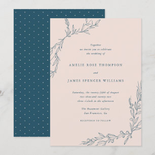 Blush & Navy Hand gezeichnet Botanische Hochzeit i Einladung