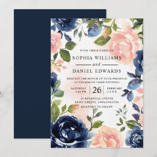 Blush & Navy Hand lackierte Wasserfarben Einladung