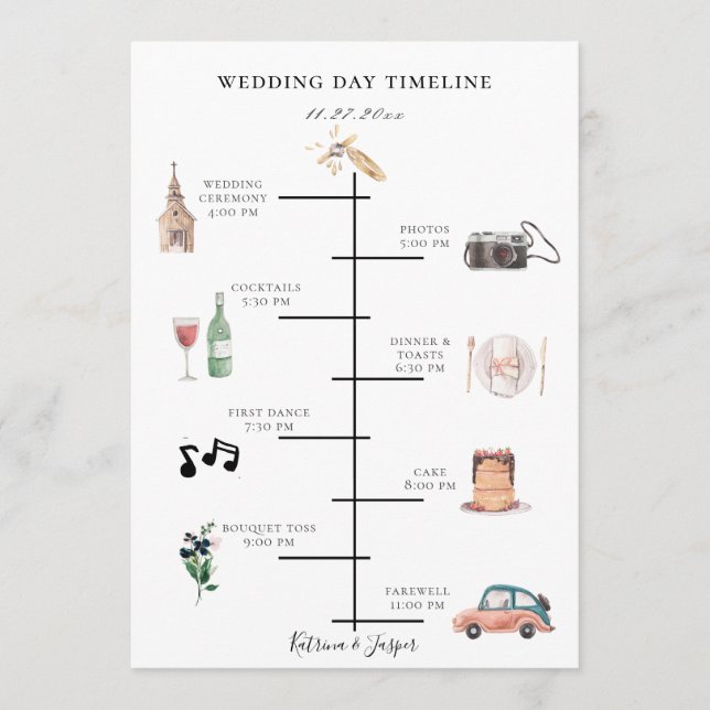 Blush Navy Illustrierte Hochzeitzeitzeitschrift Programm (Vorderseite)