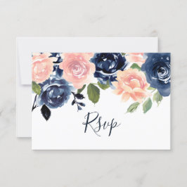 Blush & Navy Wasserfarbenblütenhochzeit RSVP Karte