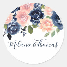 Blush & Navy Wasserfarbenflorale Hochzeitsstimmung