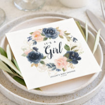 Blush Navy Wreath Watercolor Babydusche Napkins