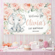 Blush Niedlicher Elefant 1. Geburtstag Hintergrund