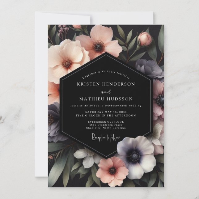 Blush Noir Moody Wedding Einladung (Vorderseite)