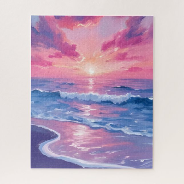 Blush Ocean Sunset Waves Watercolor (Vertikal)