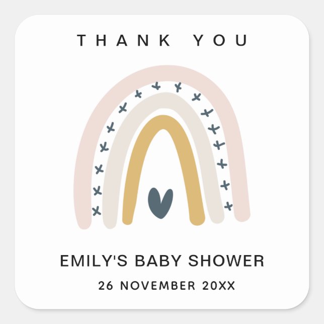 BLUSH OCHRE HERZRAINBOW BABY SHOWY DANKE QUADRATISCHER AUFKLEBER (Vorderseite)