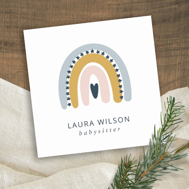 BLUSH OCHRE NAVY SCANDI HEART RAINBOW BABYSITTER QUADRATISCHE VISITENKARTE (Von Creator hochgeladen)