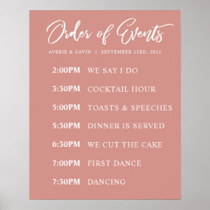 Blush Order of Events Wedding Day Plakat