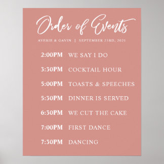 Blush Order of Events Wedding Day Plakat