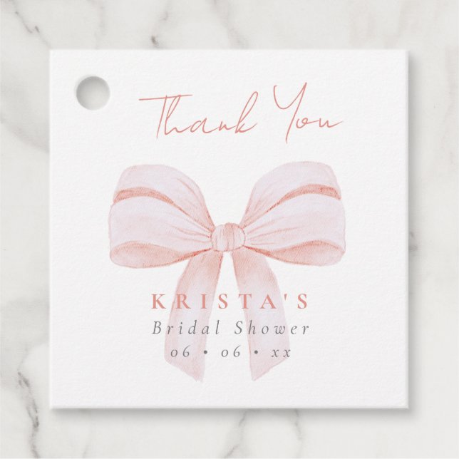 Blush Oversize Bow Brautparty Vielen Dank Geschenkanhänger (Vorderseite)