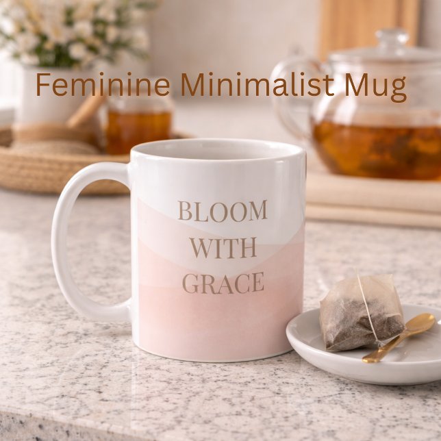 Blush Painted Bloom Classic Mug, 11 oz Kaffeetasse (A blush painted finish with taupe serif text adds quiet detail to daily coffee moments.)