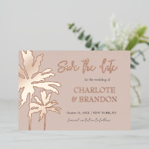 Blush Palm Trees Beach Hochzeit Save the Date Gold