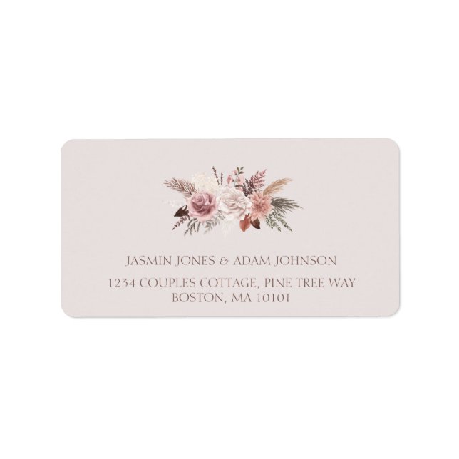 Blush Pampas Boho Wedding Return Address Label Adressaufkleber (Vorne)
