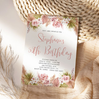 Blush Pampas Grass Boho Floral Geburtstag Einladung