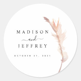 Blush Pampas Grass Minimalistisch Hochzeit Runder Aufkleber