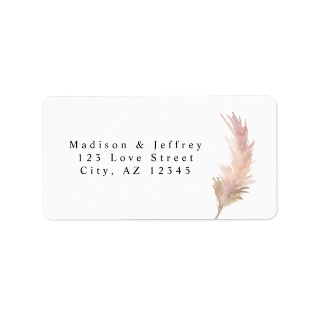 Blush Pampas Grass Minimalistische Hochzeitadresse Adressaufkleber (Vorne)